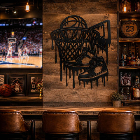 Basketball Hoop Sneaker Drip Laser SVG | Basketball Metal Wall Art DXF | Graffiti Basketball CNC Plasma Cut File | Sports Wall Decor SVG HappyDesignStudio 