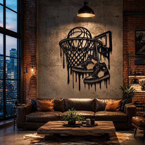 Basketball Hoop Sneaker Drip Laser SVG | Basketball Metal Wall Art DXF | Graffiti Basketball CNC Plasma Cut File | Sports Wall Decor SVG HappyDesignStudio 