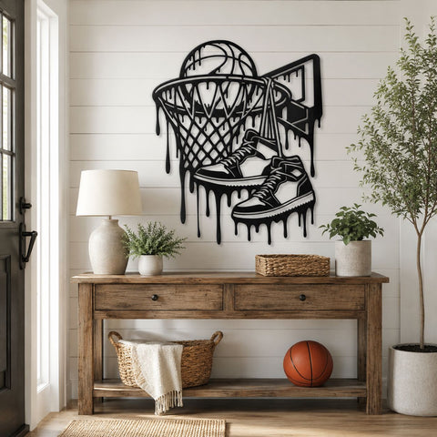 Basketball Hoop Sneaker Drip Laser SVG | Basketball Metal Wall Art DXF | Graffiti Basketball CNC Plasma Cut File | Sports Wall Decor SVG HappyDesignStudio 