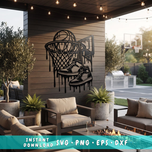 Basketball Hoop Sneaker Drip Laser SVG | Basketball Metal Wall Art DXF | Graffiti Basketball CNC Plasma Cut File | Sports Wall Decor SVG HappyDesignStudio 