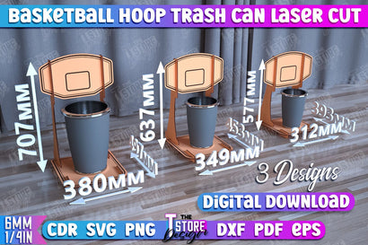 Basketball Hoop Trash Can Bundle | Mini Basketball Hoop | Office Game | CNC File SVG The T Store Design 