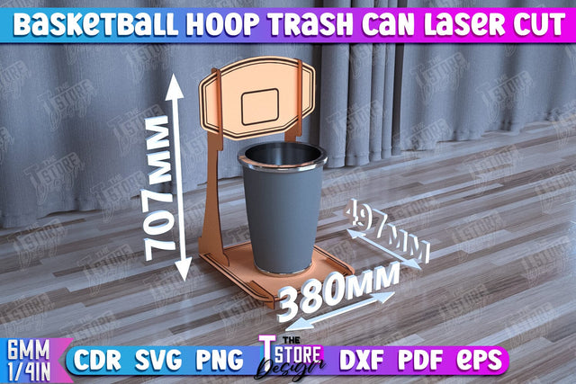 Basketball Hoop Trash Can | Mini Basketball Hoop | Office Game | CNC File SVG The T Store Design 