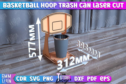 Basketball Hoop Trash Can | Mini Basketball Hoop | Office Game | CNC File SVG The T Store Design 