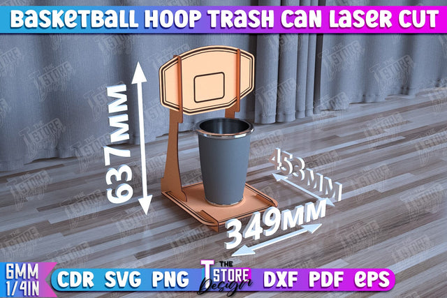 Basketball Hoop Trash Can | Mini Basketball Hoop | Office Game | CNC File SVG The T Store Design 