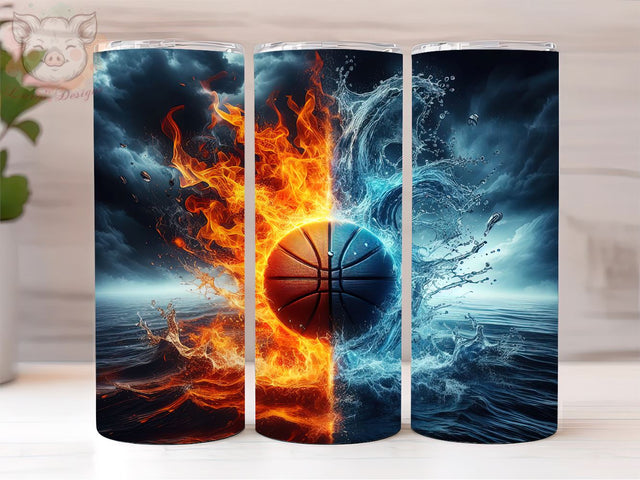 Basketball In Flames 20oz Tumbler Png, Straight & Tapered Tumbler Png, Basketball Tumbler Png, Digital Download PNG Sublimation Lara' s Designs 