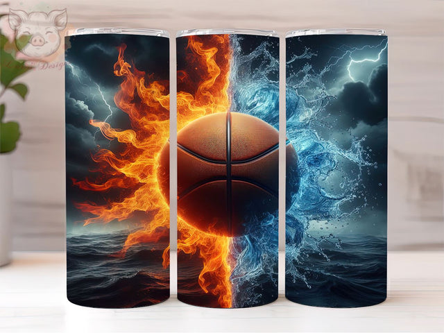 Basketball In Flames 20oz Tumbler Png, Straight & Tapered Tumbler Png, Basketball Tumbler Png, Digital Download PNG Sublimation Lara' s Designs 