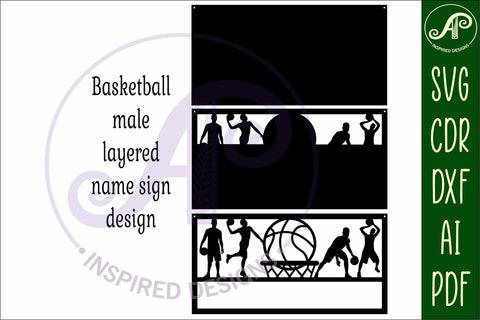 Basketball male scene name sign SVG 3 layer laser cut SVG APInspireddesigns 
