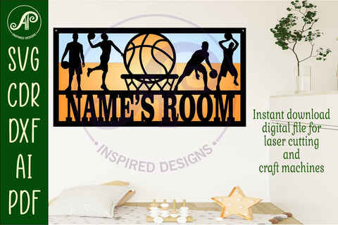 Basketball male scene name sign SVG 3 layer laser cut SVG APInspireddesigns 