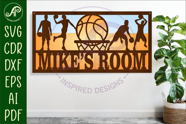 Basketball male scene name sign SVG 3 layer laser cut SVG APInspireddesigns 