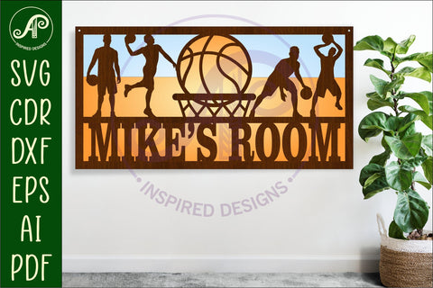 Basketball male scene name sign SVG 3 layer laser cut SVG APInspireddesigns 