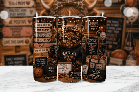Basketball Mom Cow Tumbler Wrap PNG Sublimation BijouBay 