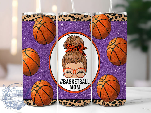 Basketball Mom Leopard 20oz Tumbler, Leopard Print Wrap, 20oz Sublimation Wrap, Messy Bun Cup, Sports Mom Gift, Game Day Aesthetic, Trendy Basketball Design Sublimation ToriDesigns 