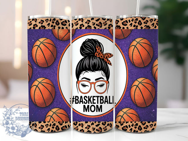 Basketball Mom Leopard 20oz Tumbler, Leopard Print Wrap, 20oz Sublimation Wrap, Messy Bun Cup, Sports Mom Gift, Game Day Aesthetic, Trendy Basketball Design Sublimation ToriDesigns 
