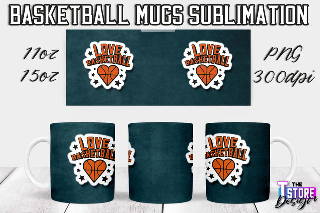 Basketball Mug Sublimation | 11 oz 15 oz Mug | PNG File | Sport Design Sublimation The T Store Design 