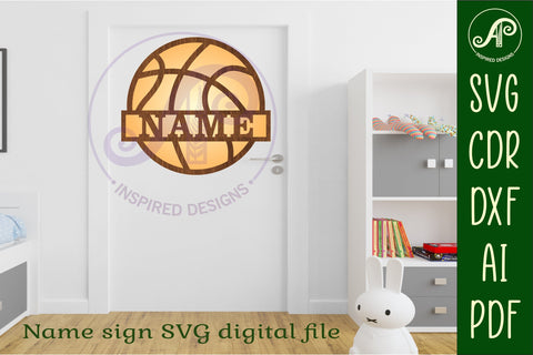 Basketball Name sign svg laser cut template, wall art SVG APInspireddesigns 