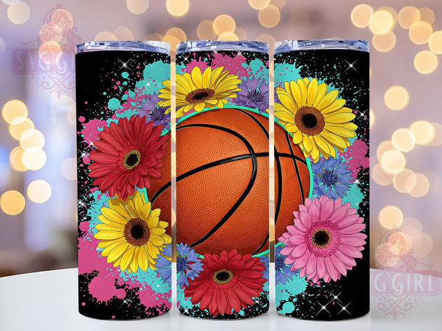 Basketball Neon Sports 20oz Tumbler, Neon Sports Wrap, 20oz Sublimation Wrap, Floral Basketball Cup, Game Day Gift, Trendy Sports Design, Basketball Lover Drinkware Sublimation SvggirlplusArt 