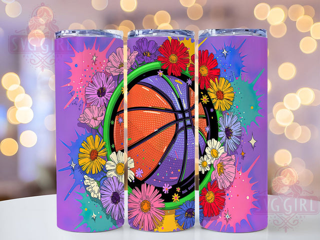 Basketball Neon Sports 20oz Tumbler, Neon Sports Wrap, 20oz Sublimation Wrap, Floral Basketball Cup, Game Day Gift, Trendy Sports Design, Basketball Lover Drinkware Sublimation SvggirlplusArt 