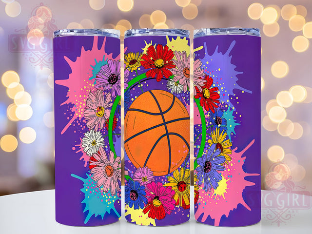 Basketball Neon Sports 20oz Tumbler, Neon Sports Wrap, 20oz Sublimation Wrap, Floral Basketball Cup, Game Day Gift, Trendy Sports Design, Basketball Lover Drinkware Sublimation SvggirlplusArt 