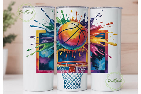 Basketball Paint Splash 20oz Tumbler Sublimation PixelChick 