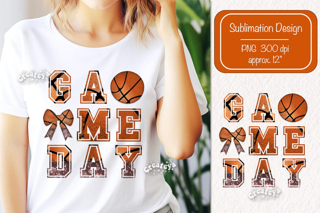 Basketball quote Game Day sublimation t-shirt design Basketball and Bows png Coquette Sublimation Createya Design 