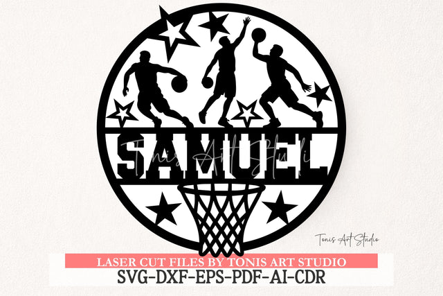 Basketball Round Name Sign SVG Laser Cut SVG TonisArtStudio 