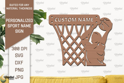 Basketball Sign Laser Cut. Personalized Sport Name Sign SVG Evgenyia Guschina 