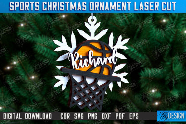 Basketball Sports Christmas Ornament Laser Cut, Sport Toy SVG Fly Design 
