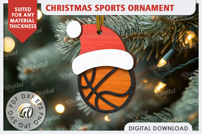 Basketball Sports Christmas Ornament LaserCut. Santa Hat SVG SVG Evgenyia Guschina 