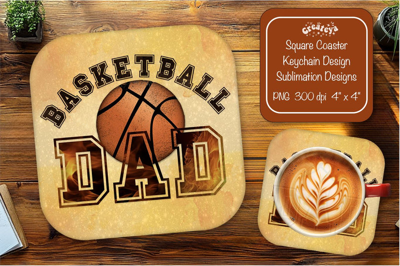 Basketball Square coaster png sublimation Basketball Dad designs Square coaster Sublimation Createya Design 
