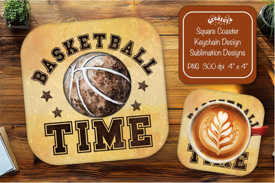 Basketball Square coaster png sublimation Basketball time designs Square coaster Sublimation Createya Design 