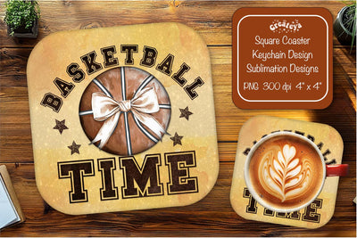 Basketball Square coaster png sublimation Basketball time designs Square coaster Sublimation Createya Design 