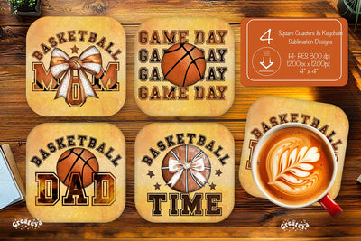 Basketball Square coaster png sublimation designs Square coaster Basketball dad Sublimation Createya Design 