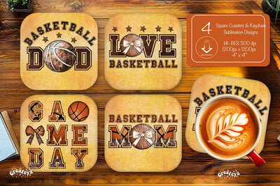 Basketball Square coaster png sublimation designs Square coaster Basketball Mom Sublimation Createya Design 