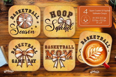 Basketball Square coaster png sublimation designs Square coaster Basketball Mom Sublimation Createya Design 