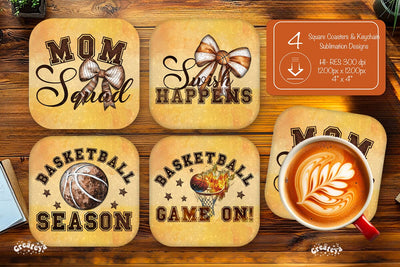 Basketball Square coaster png sublimation designs Square coaster Basketball Season Sublimation Createya Design 