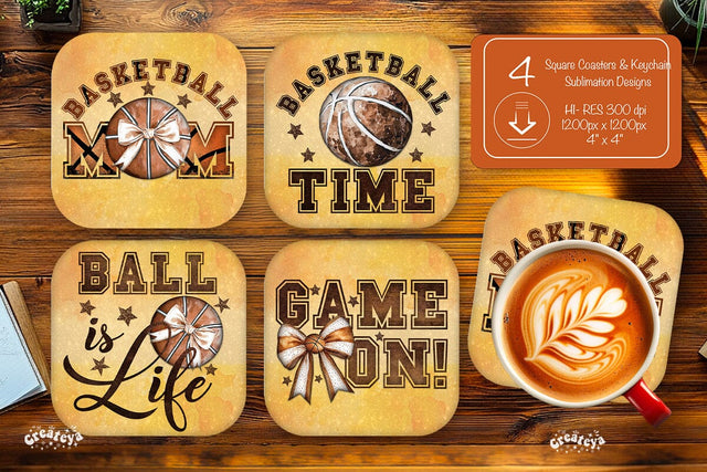 Basketball Square coaster png sublimation designs Square coaster Game on Sublimation Createya Design 