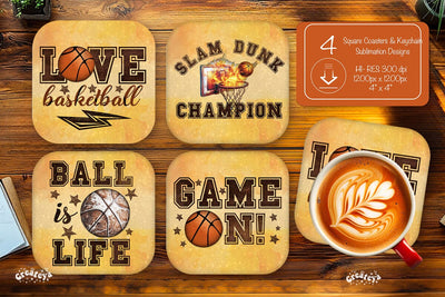 Basketball Square coaster png sublimation designs Square coaster Love Basketball Sublimation Createya Design 