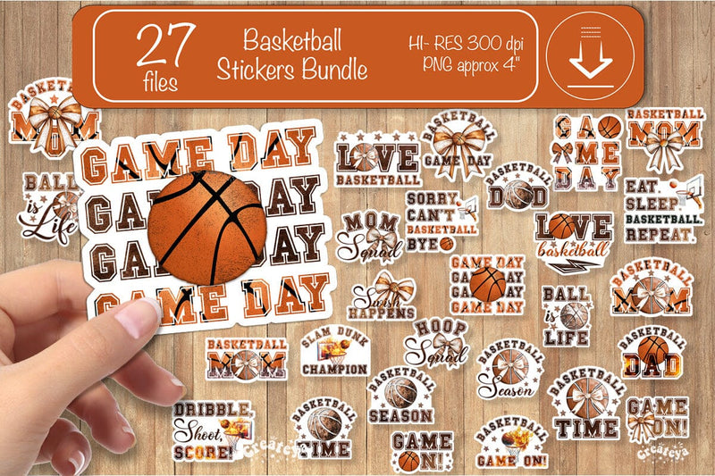 Basketball Stickers Bundle PNG printable stickers Print and cut stickers Sublimation Createya Design 