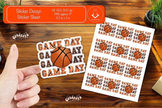 Basketball Stickers PNG printable sheet Sublimation Createya Design 
