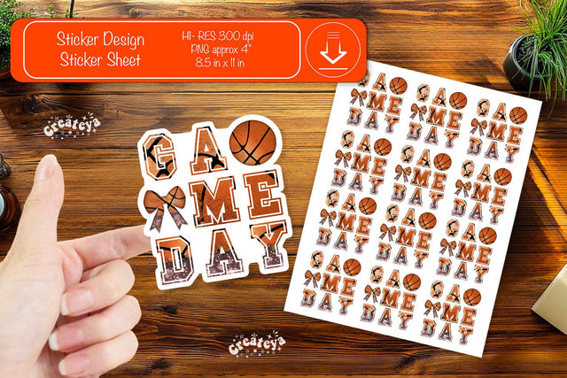 Basketball Stickers PNG printable sheet Sublimation Createya Design 