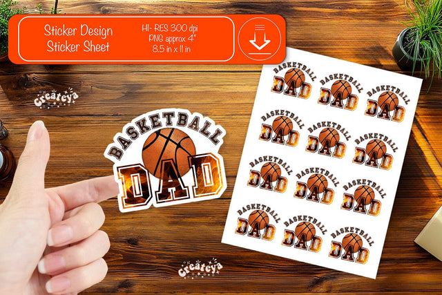Basketball Stickers PNG printable stickers Print and cut stickers png basketball dad Sublimation Createya Design 