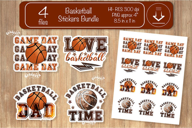Basketball Stickers PNG printable stickers Print and cut stickers png Sublimation Createya Design 
