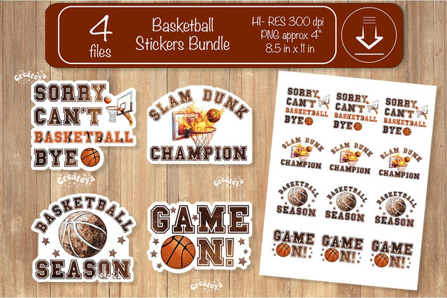 Basketball Stickers PNG printable stickers Print and cut stickers png Sublimation Createya Design 