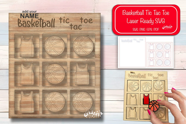 Basketball Tic Tac Toe Laser cut svg 3d laser engraving Glowforge SVG Createya Design 