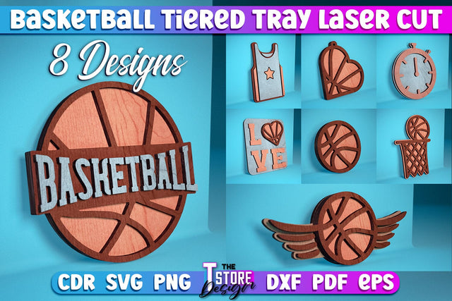 Basketball Tiered Tray Laser Cut | Tiered Tray Laser Cut Design | CNC Files SVG The T Store Design 