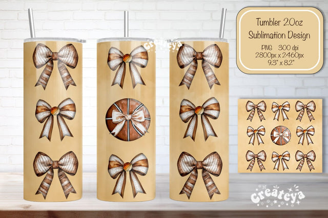 Basketball Tumbler Wrap Basketball Bow Seamless 20oz Skinny Tumbler Wrap PNG Retro Sublimation Design Sublimation Createya Design 