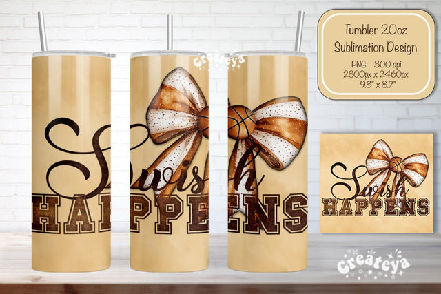 Basketball Tumbler wrap Basketball Bow Seamless 20oz Skinny Tumbler Wrap PNG Retro Sublimation Design Sublimation Createya Design 