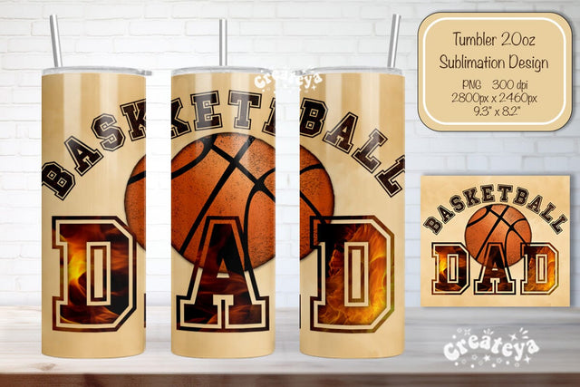 Basketball Tumbler wrap Basketball Dad quote Seamless 20oz Skinny Tumbler Wrap PNG Retro Sublimation Design Sublimation Createya Design 