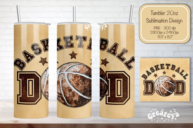 Basketball Tumbler wrap Basketball Dad quote Seamless 20oz Skinny Tumbler Wrap PNG Retro Sublimation Design Sublimation Createya Design 