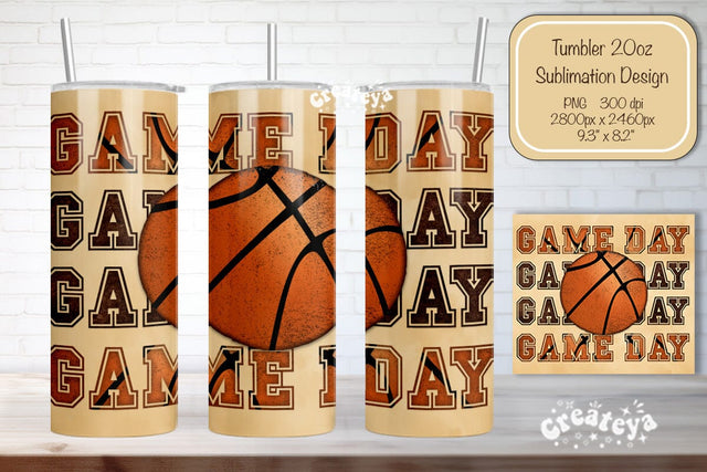 Basketball Tumbler wrap Basketball Game day Seamless 20oz Skinny Tumbler Wrap PNG Retro Sublimation Design Sublimation Createya Design 